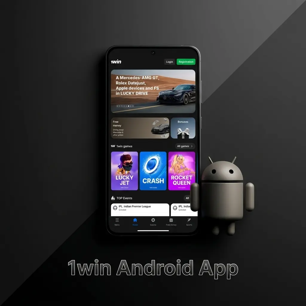 1win Android app interface showing sports betting and casino games available for free download on mobile devices
