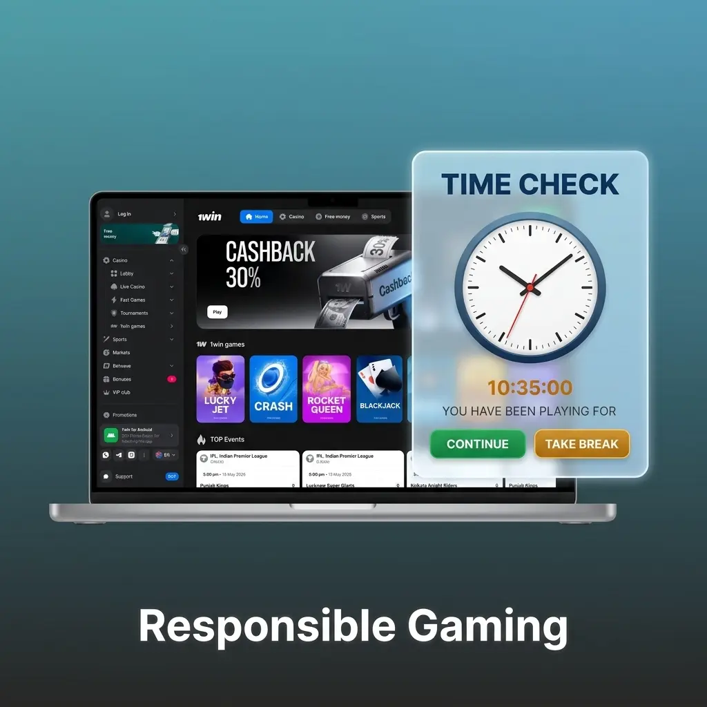 1win responsible gaming tools showing deposit limits, self-exclusion, and session controls for Indian players