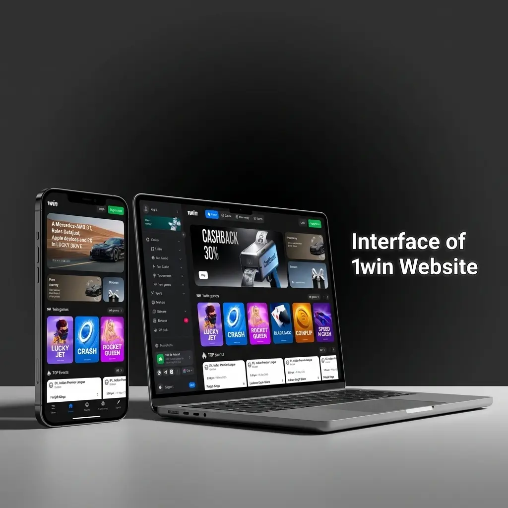 1win website dark-themed homepage interface showing top navigation bar with Sports, Casino, Live Betting and Promo sections for Indian users