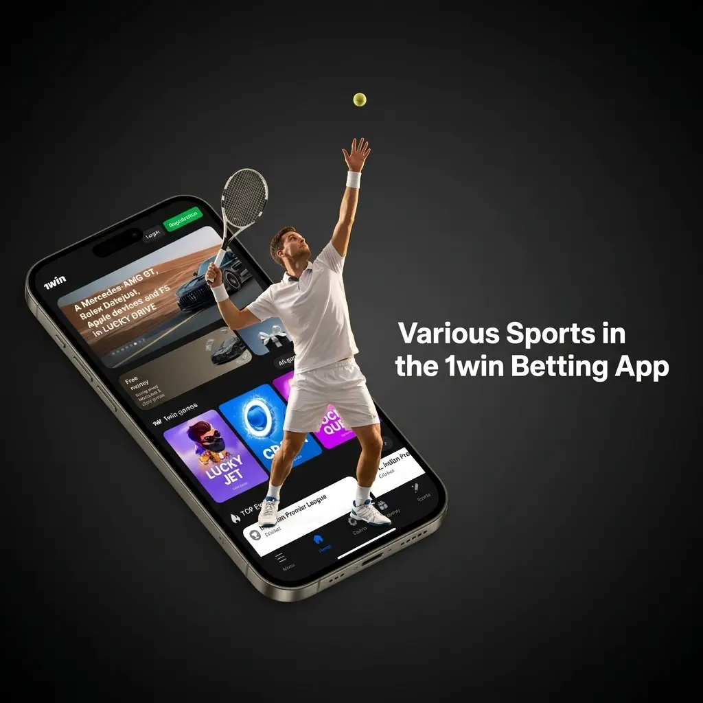 1win betting app displaying 30+ sports including cricket, football, kabaddi, eSports for live and pre-match betting